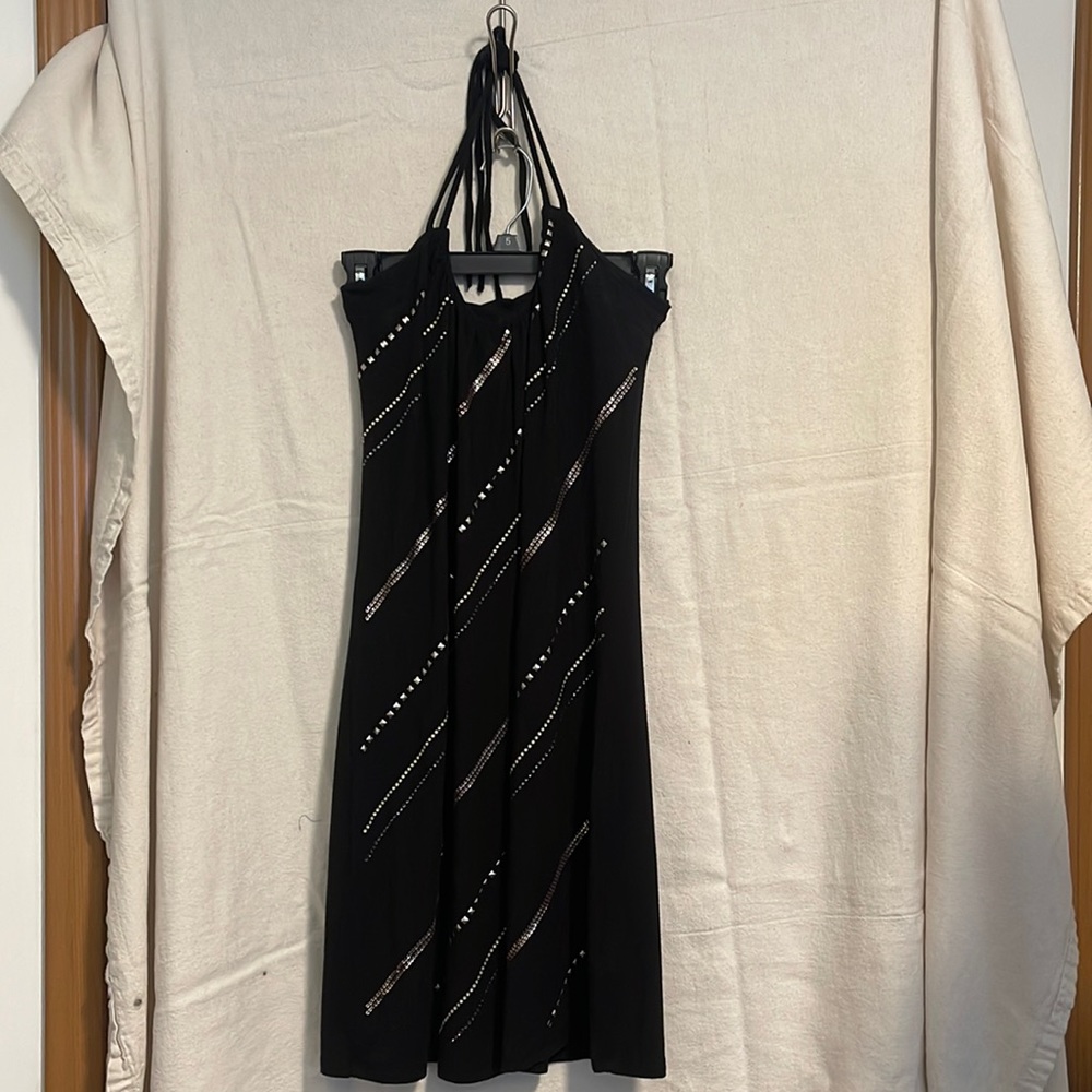 Black bralette dress with silver / bronze / gold accents bra top